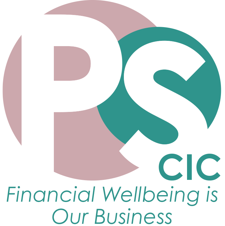 The image is a logo featuring the letters P and S in a large circle, with CIC written smaller next to it. Below, it has the tagline Financial Wellbeing is Our Business. The colors are a mix