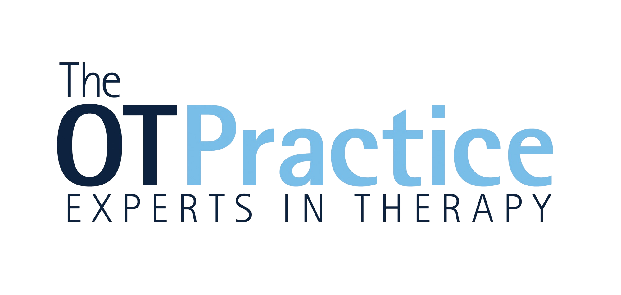 The image is a logo for The OT Practice, with the tagline Experts in Therapy. The text is in different shades of blue.